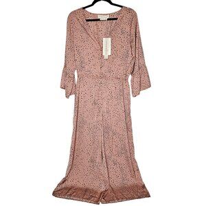 Saltwater Luxe L Pink Animal Print Spotted Jumpsuit Flare Sleeve Wide Leg Boho